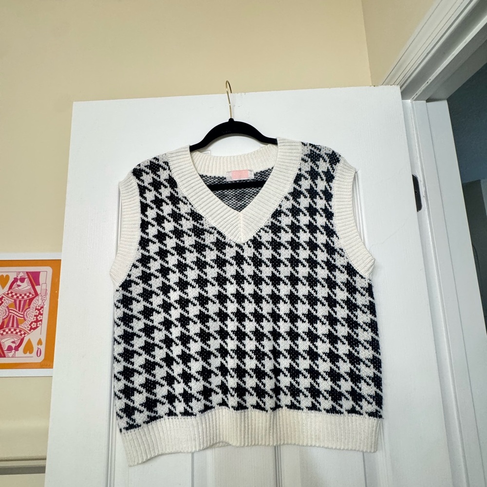Black and White Houndstooth Sweater Vest